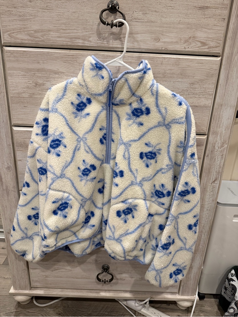 Women’s Blue Floral Sherpa Quarter Zip - XXL